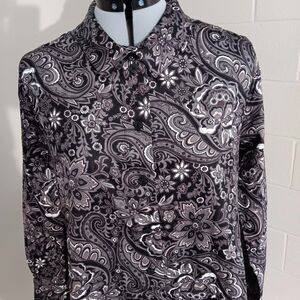 Isaac Mizrahi Womens Short Shirt Dress Multi Pockets Paisley Long Sleeve Size 4